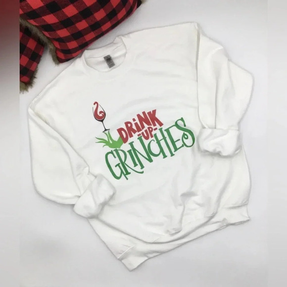 DRINK UP GRINCHES SWEATSHIRT White Christmas Crewneck NEW! Various Sizes - Picture 1 of 4